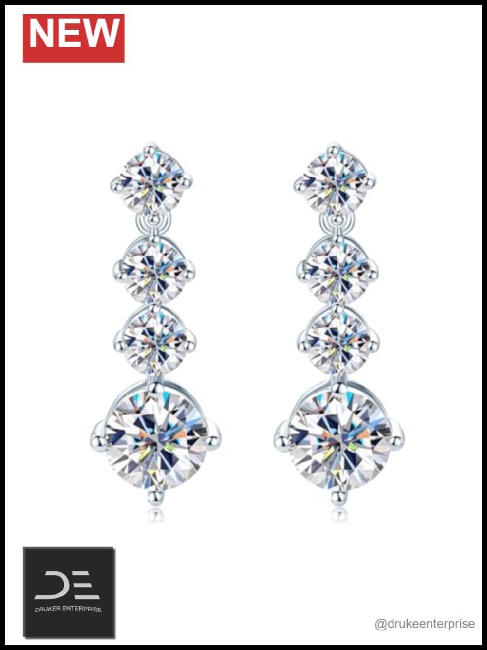 925 Sterling Silver Moissanite Dangle Drop Earrings for Women, Prong Set, VVS1